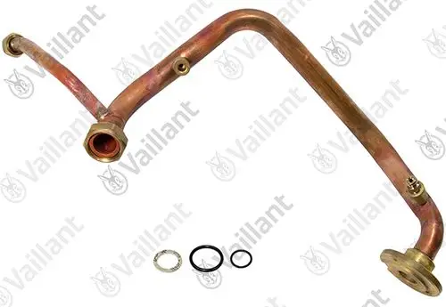 Kupferrohr von Vaillant mit zwei Verbindungsenden und drei Dichtungsringen. Geeignet für Heizungsanwendungen.